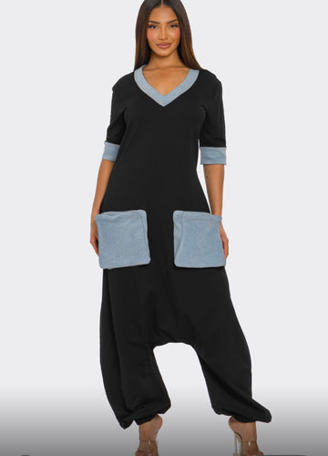 Black with Denim Jumpsuit