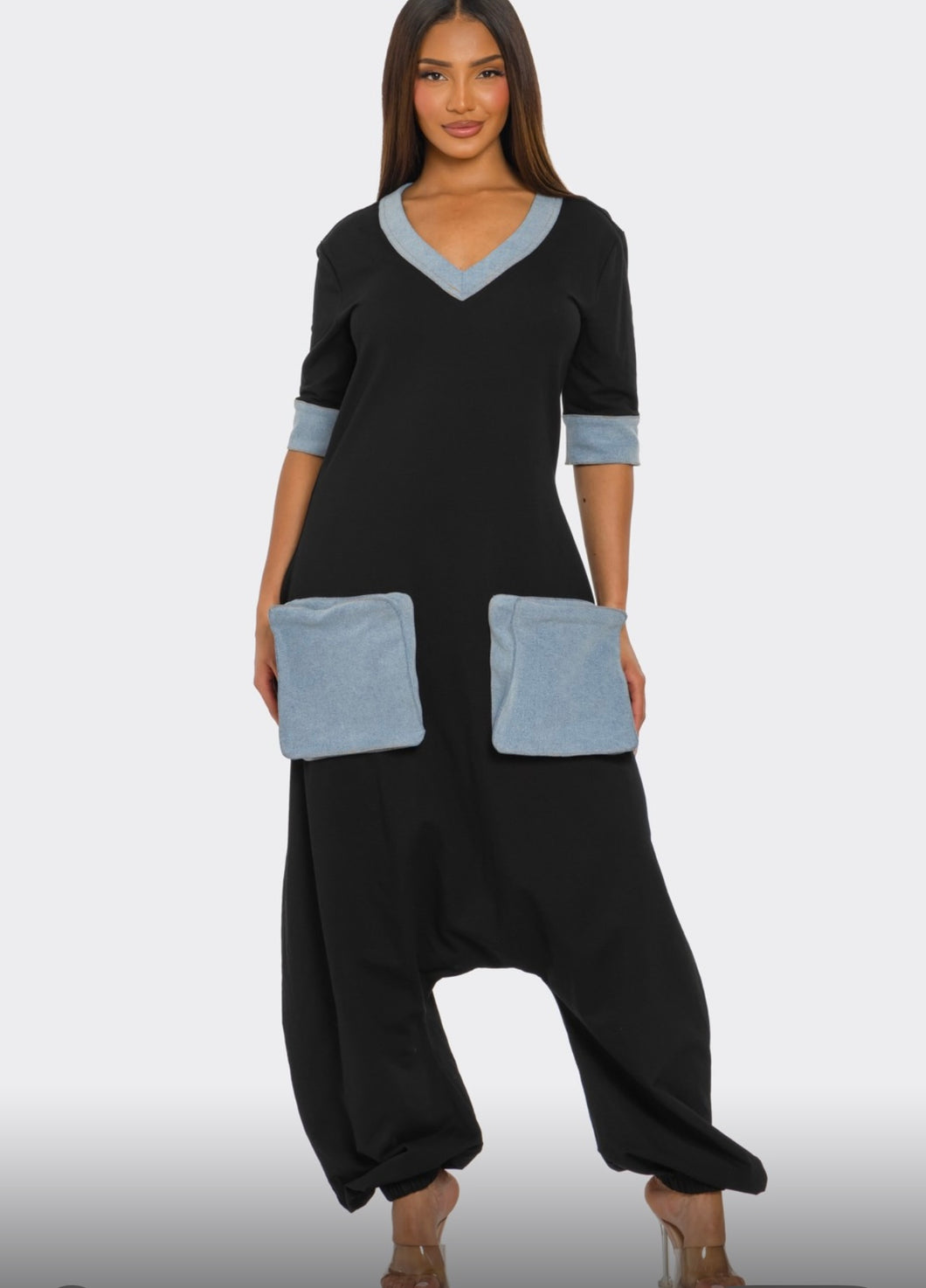 Black with Denim Jumpsuit