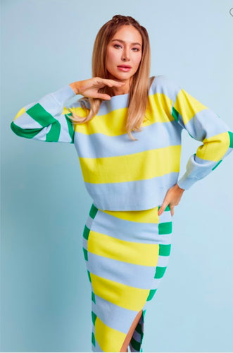 Blue Stripe Skirt Set